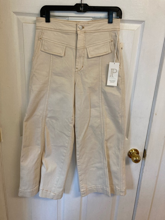Pilcro Pants - Pilcro Cream Wide-Leg Cropped Denim Trousers